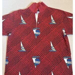 Vintage 90s Nautical Ocean Polo Shirt Mens XL Red Sailboat USA Loafers